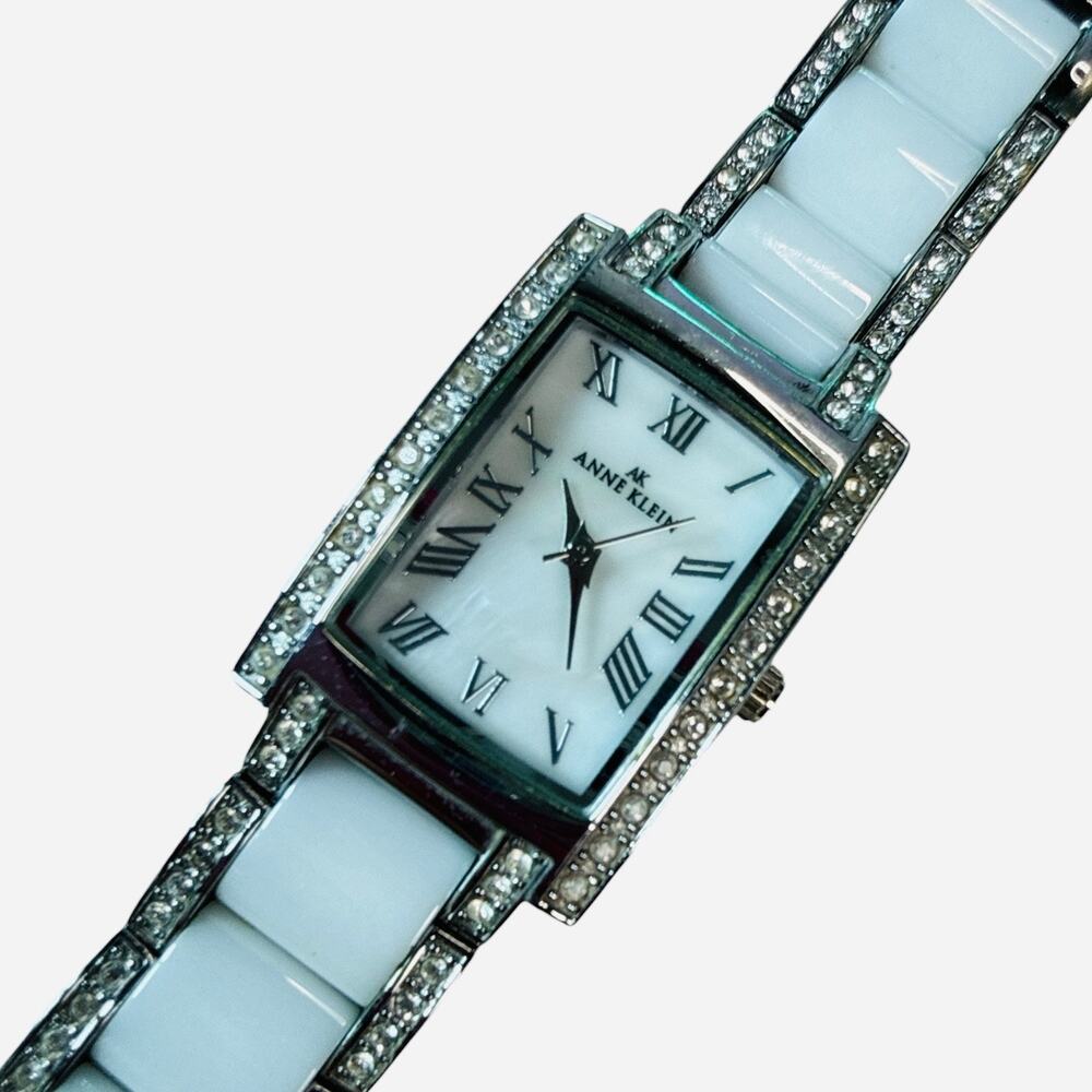 Anne Klein Women's Silver Tone Watch White Ceramic Crystal Face 10/9195GP